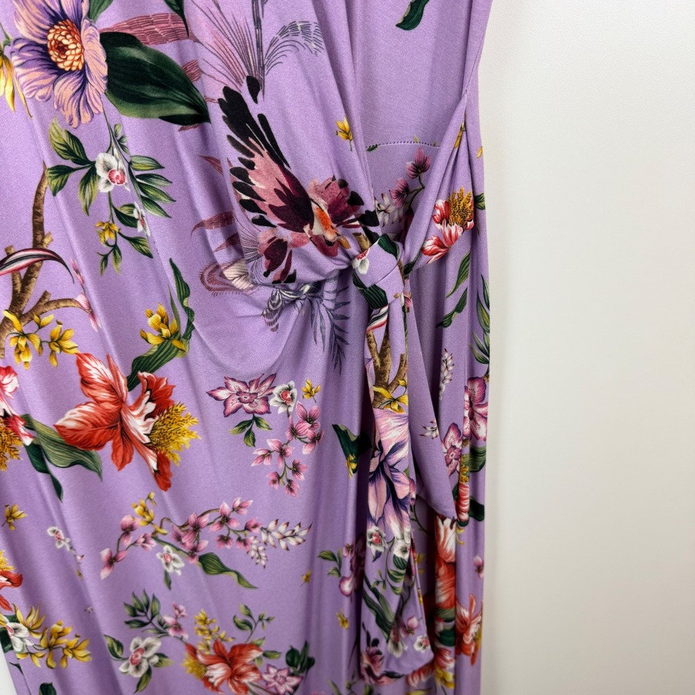 Johnny Was Janie Favorite Side Tie Knit Dress Medium Purple Floral Bird Stretch - Picture 3 of 13